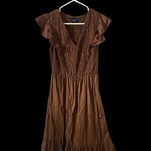 Gap puff sleeve ruched midi dress